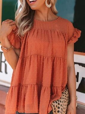 Orange Sleeveless Ruffled blouse